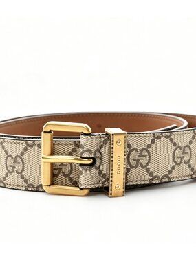 Gucci Supreme Monogram Calfskin Square G 30mm Belt Beige Ebony 95cm 822150